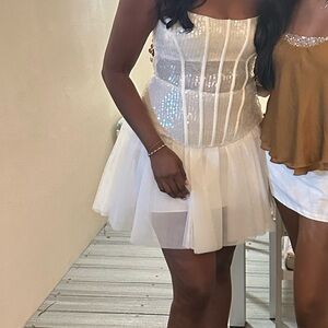 BCBGMaxAzria White and Gold Mini Dress